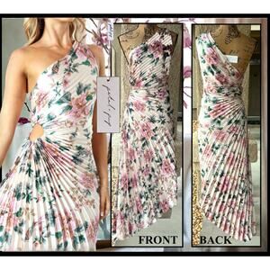 Petal & Pup Kleo Pleated One Shoulder Cutouts Maxi Dress Pink Floral Size XL